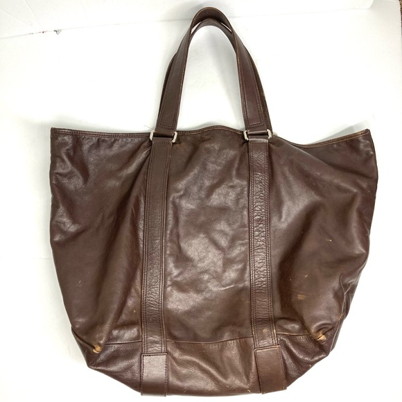 Y2K Marc Jacobs Large Brown Leather Horizontal Tote Bag  22x17" Big Tote - Picture 4 of 16